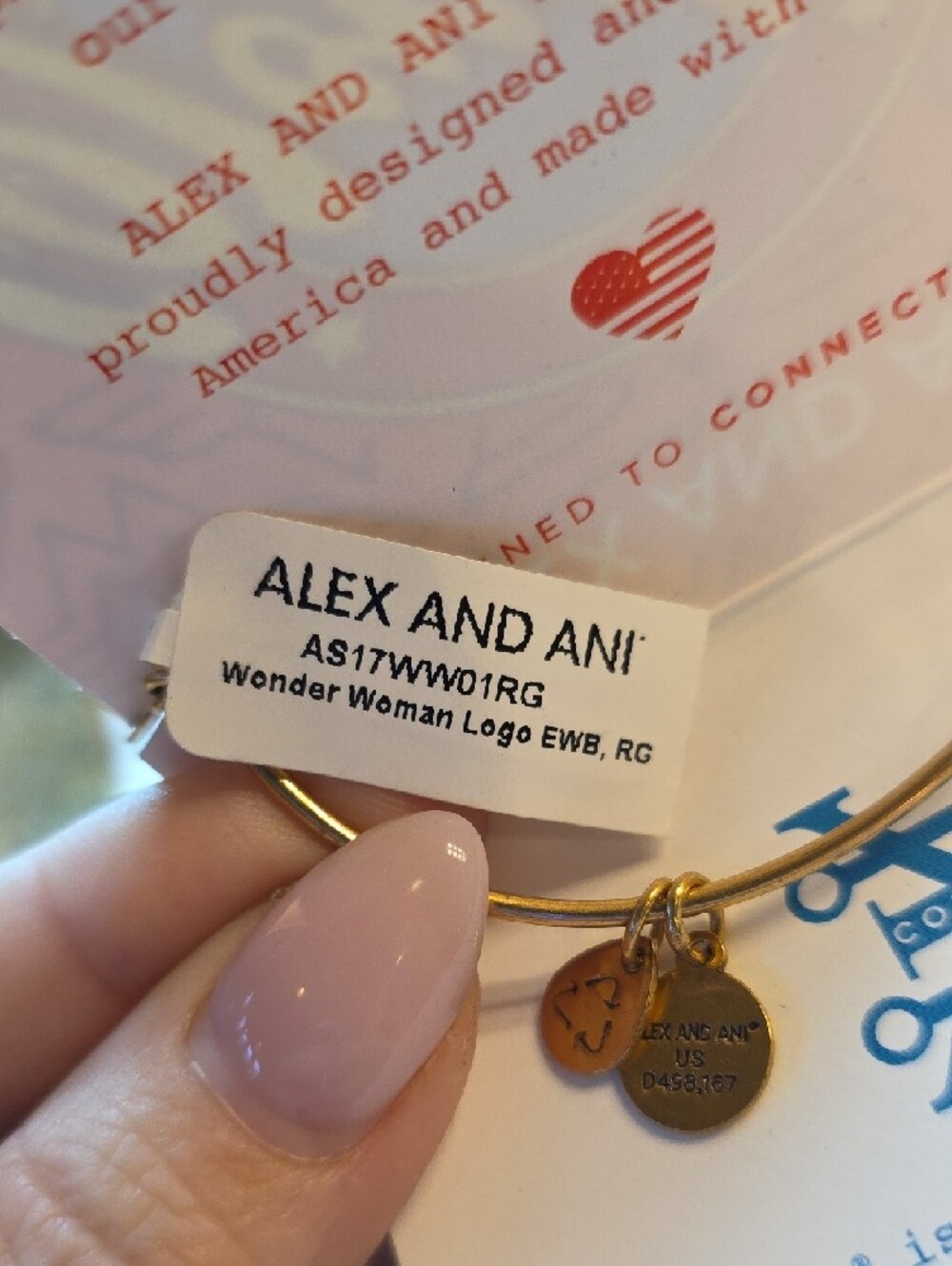 Alex and Ani Gold Wonder Woman Enamel Charm Bangle - Blue, Red - Picture 4 of 5